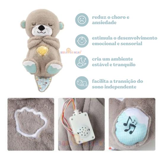 Ursinho de Pelúcia que Respira e emite som de ruido branco Soninho Baby.