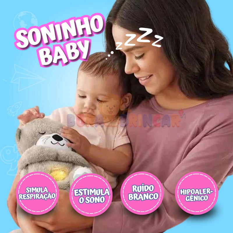 Ursinho de Pelúcia que Respira e emite som de ruido branco Soninho Baby.